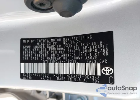 2024 Toyota Corolla Se из США, поврежденный, VIN 5YFS4MCE3RP183120